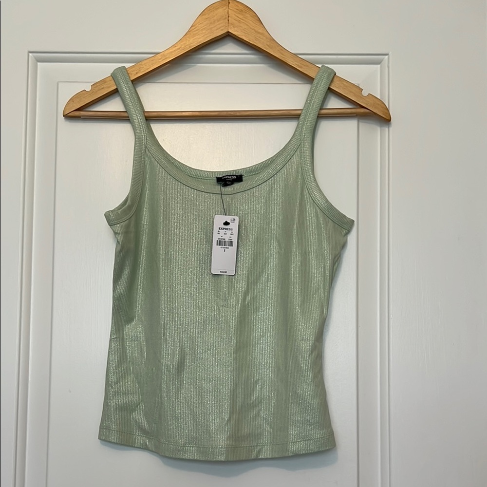NWT Express Fitted Ribbed Shine Scoop Neck Tank Top Seacrest Womens S - Picture 2 of 6